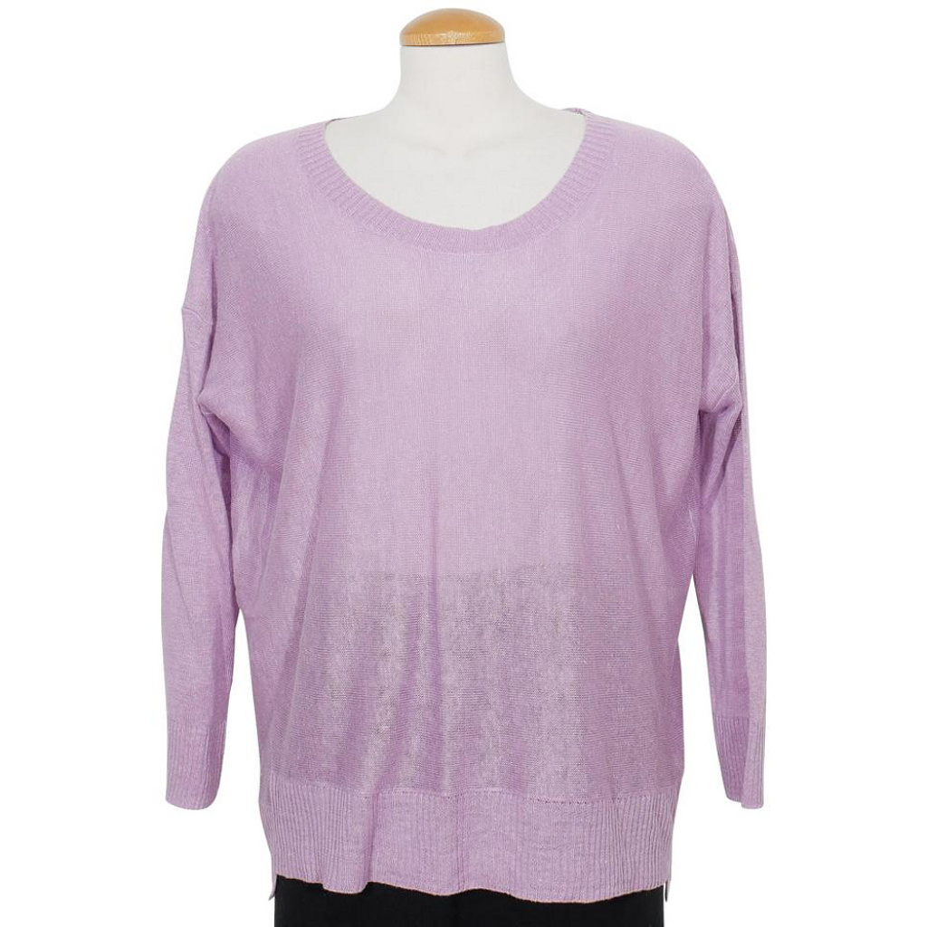 Purple Fine Gauge Linen Knit Box Sweater Top Xs